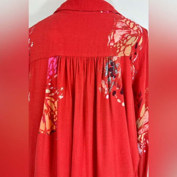 Free People Field of Butterflies Oversized Red Orange Long Sleeve Tunic size S - Picture 13 of 13